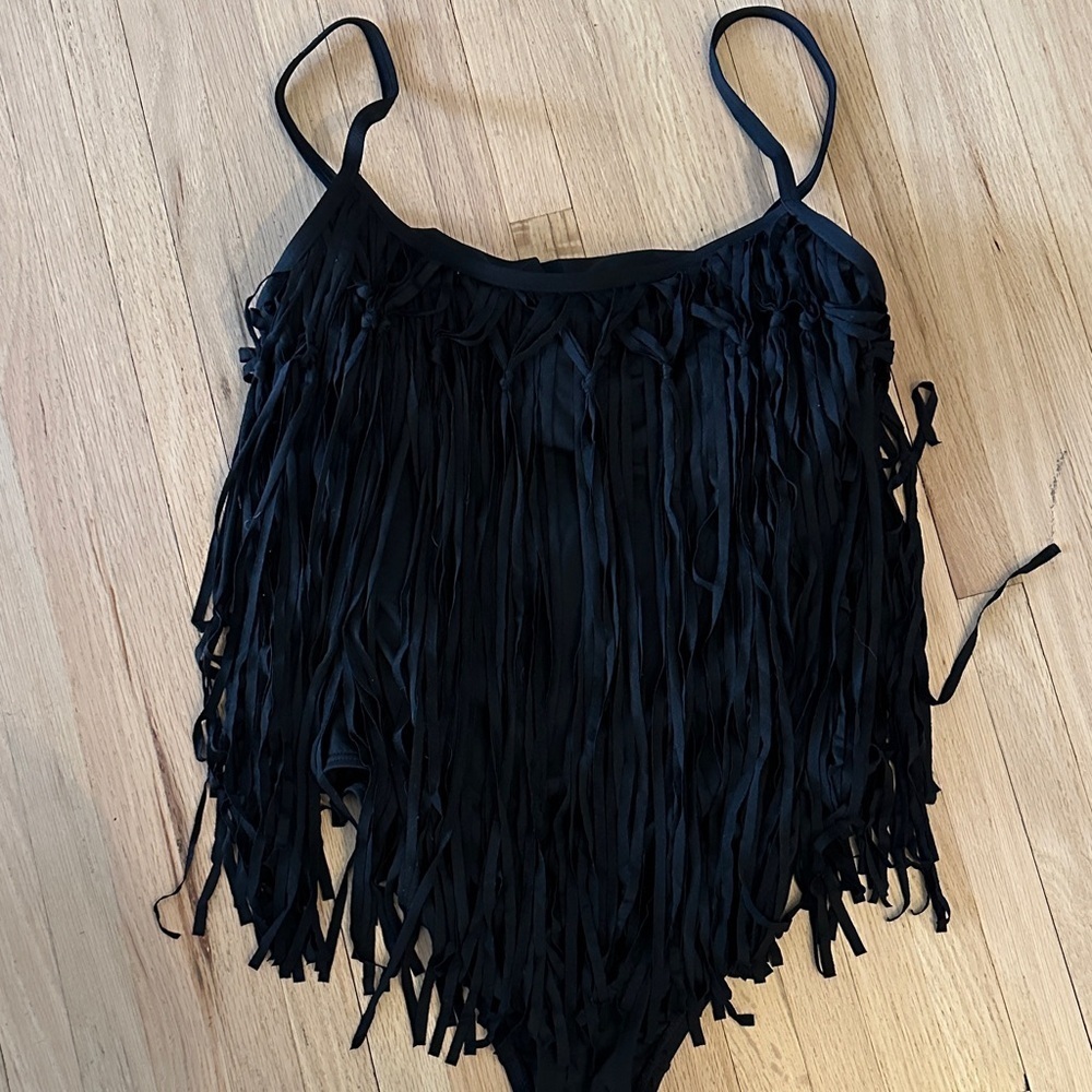 Black Fringe One piece Swimsuit  - Medium